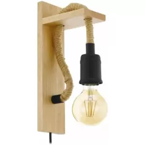 Loops - LED Wall Light / Sconce Modern Wood & Rope Hangman Lamp 1 x 10W E27 Bulb