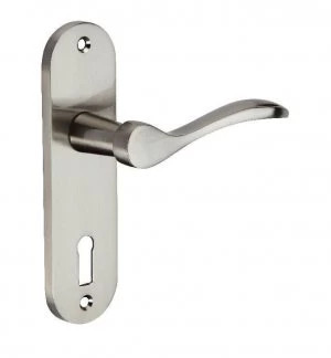 Wickes Elda Locking Door Handle - Satin Nickel 1 Pair