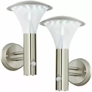 Loops - 2 pack IP44 Outdoor LED Lamp Brushed Steel Wall pir Lantern Porch Curved Light