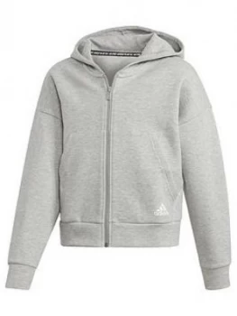 adidas Youth 3 Stripe Full Zip Hoodie - Grey/White, Size 5-6 Years, Women