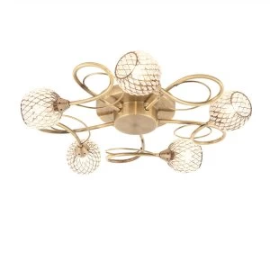 5 Light Semi flush Antique Brass With Antique Brass Wire, Bead Shade, G9