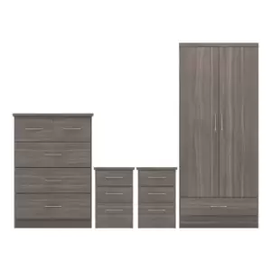 Seconique Nevada 2 Door 1 Drawer Wardrobe Bedroom Set - Black Wood Grain