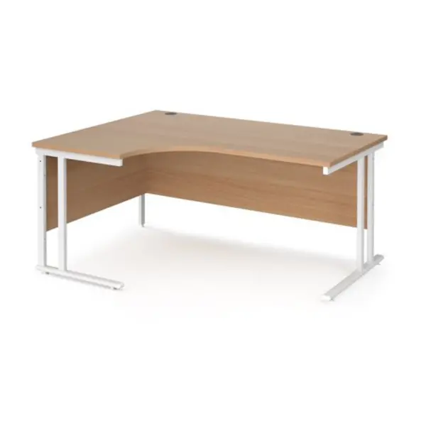 Office Desk Left Hand Corner Desk 1600mm Beech Top With White Frame 1200mm Depth Maestro 25 MC16ELWHB