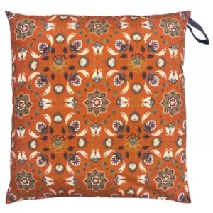 furn. Folk Floral Outdoor Floor Cushion Orange