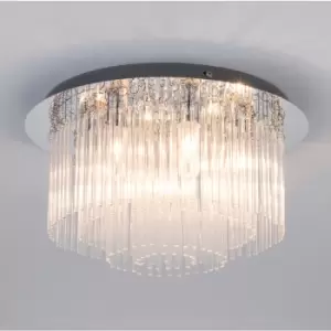 Harperliving - Crystal Bathroom Ceiling Light, 6xG9 Cap Type, Flush Mount, Water Resistant IP44 Rod Crystals