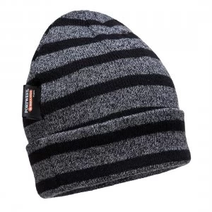 Portwest Insulatex Striped Beanie Hat Grey/ Black One Size