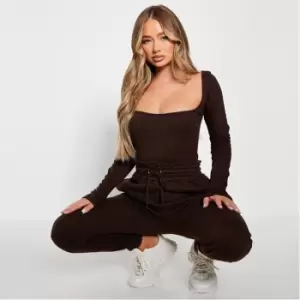 I Saw It First Rib Square Neck Bodysuit - Brown