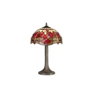 1 Light Tree Like Table Lamp E27 With 30cm Tiffany Shade, Purple, Pink, Crystal, Aged Antique Brass