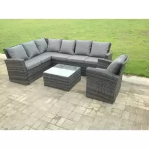 Fimous 7 Seater Outdoor Dark Grey Rattan Lounge Complete Sofa Set with High Back Chairs and Coffee Table