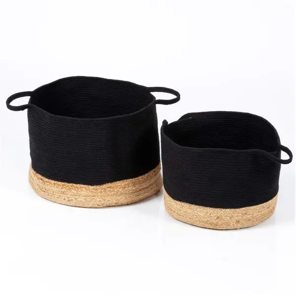 Esselle Beddington Cotton/ Jute 45x45x32cm Black Set of 2 Storage Baskets One Size Black 40587903000