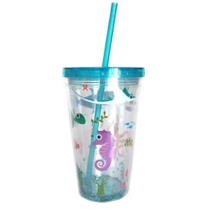 Cute Sea Creatures Double Walled Cup with Lid and Straw