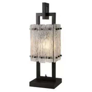 Luminosa Lighting - Table Lamp, 1 Light E27, Matt Black, Crystal Sand Glass