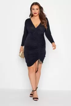 Long Sleeve Black & Cobalt Blue Wrap Dress