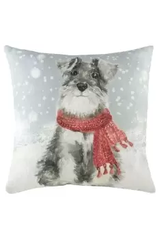 Snowy Dog Hand-Painted Watercolour Printed Cushion