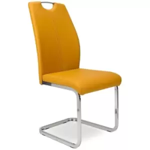 4 PC Dining Room Chair Set Yellow Faux Leather Chrome Cantilever Frame - Yellow - Fwstyle