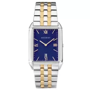 Mens Accurist Rectangular Blue Dial Two Tone Bracelet Watch