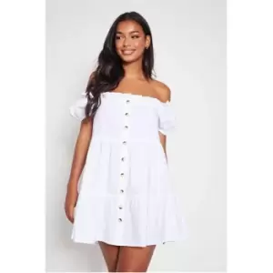 I Saw It First White Button Front Woven Bardot Mini Dress - White