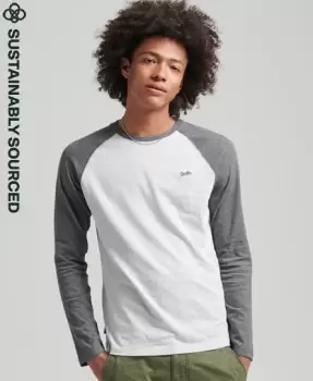 Superdry Mens Organic Cotton Essential Long Sleeved Baseball Top Grey / Glacier Grey Marl/Rich Charcoal Marl - Size: S