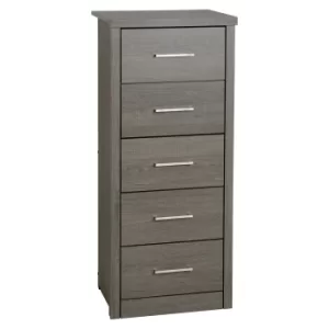 Lennon Narrow Black 5 Chest of Drawer Grey