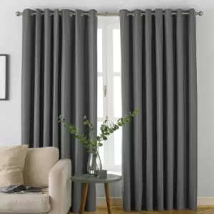 Furn. Moon Herringbone Blackout Ringtop Eyelet Curtains (pair) Polyester Grey (168X137Cm)