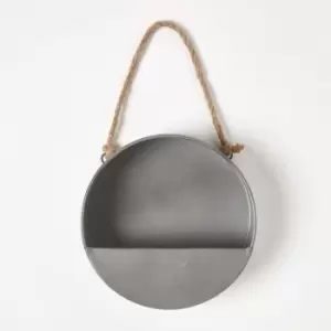 Small Round Metal Hanging Wall Planter, 20cm - Grey - Homescapes