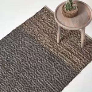 Grey Recycled Leather Handwoven Herringbone Rug, 150 x 240cm - Grey - Homescapes