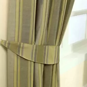 HOMESCAPES Gold Modern Stripe Jacquard Curtain Tie Back Pair - Green and Gold