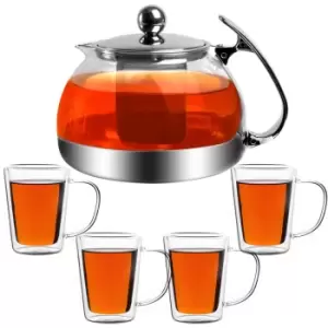 Tea Pot Glass 1.2L incl. Tea Glasses 4Pcs