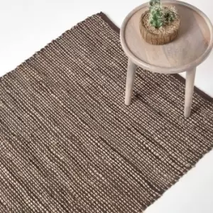 Madras Leather Hemp Rug Brown, 150 x 240cm - Brown - Homescapes