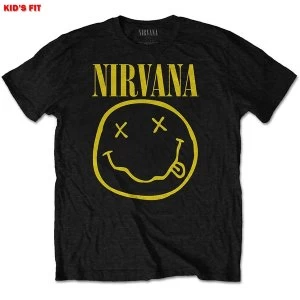 Nirvana - Yellow Smiley Kids 11 - 12 Years T-Shirt - Black