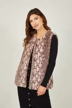 Pink Snake Print Faux Fur Gilet