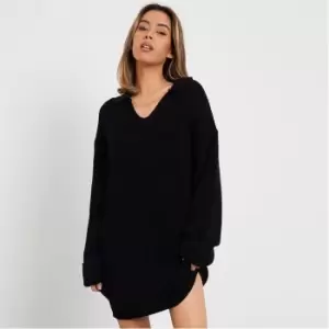 I Saw It First Collared Knit Dress - Black