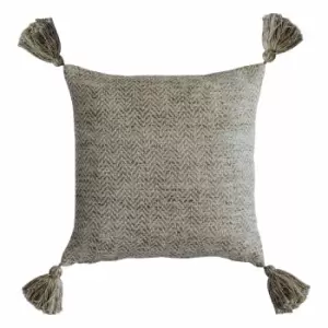 Crossland Grove Herringbone Pet Tassel Cushion Natural 450x450mm