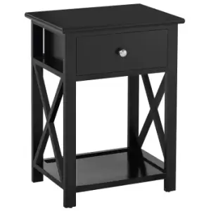 Homcom 55Cm X Frame Side/End Table With Drawer And Shelf Black