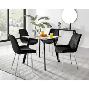 Furniture Box Seattle Glass and Black Leg Square Dining Table & 4 Black Pesaro Silver Chairs