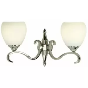 Loops - Luxury Traditional Twin Arm Wall Light Bright Nickel Opal Glass Shade Dimmable