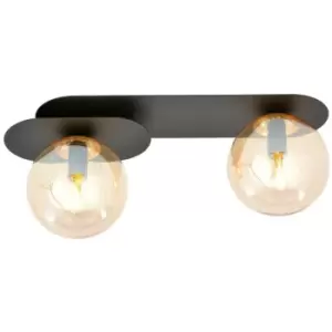 Emibig Plaza Black Globe Ceiling Light with Amber Glass Shades, 2x E14