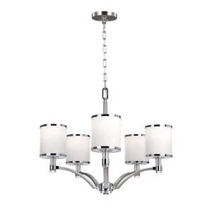 5 Light Multi Arm Chandelier Satin Nickel, Chrome Finish, E27