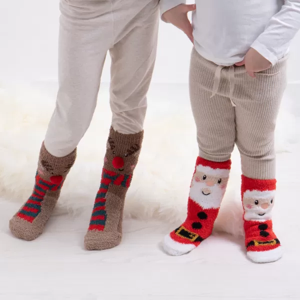 totes Toasties Kids Super Soft Reindeer and Santa Slipper Socks MultiColoured