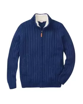 Cotton Traders Sherpa Trim Cardigan in Blue