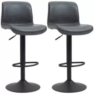 HOMCOM Set Of 2 Bar Stools Retro Pu Leather Bar Chairs With Footrest - Dark Grey