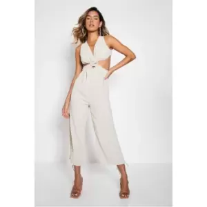 I Saw It First Stone Ring Detail Cut Out Jumpsuit - Brown