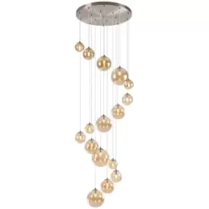 Luminosa Marshall Ceiling Pendant, 16 Light G9, Satin Nickel, Amber Plated Glass