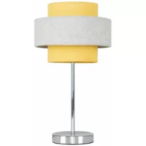 Minisun - Touch Table Lamp Chrome Finish 4 Stage Dimmer 2 Tier Shades - Mustard & Grey - No Bulb