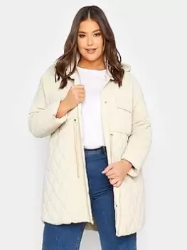 Yours Shirred Waist Padded Jacket Natural, Natural, Size 26-28, Women