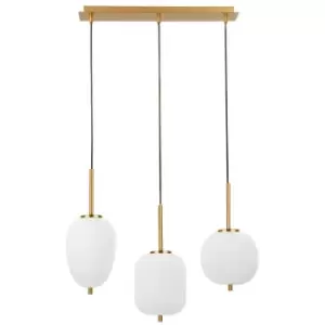 Cornwall 3 Light Bar Pendant Ceiling Light Opal Glass Antique Brass Metal Black Fabric Wire LED E14 15.8 - Merano