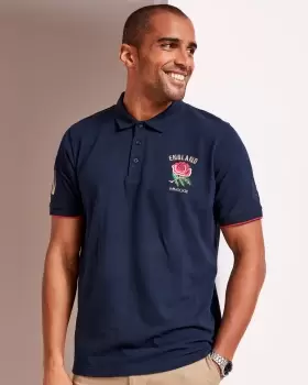 Cotton Traders Mens England Classic Short Sleeve Polo Shirt in Blue