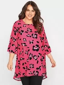 Yours Clothing Hot Pink Animal Flute Sleeve Tunic, Pink, Size 18, Women