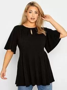 Yours Limited Keyhole Detail Rib Peplum Top - Black, Size 20, Women