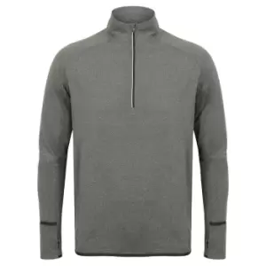 Tombo Mens Long Sleeve Zip Neck Performance Top (XL) (Grey Marl)